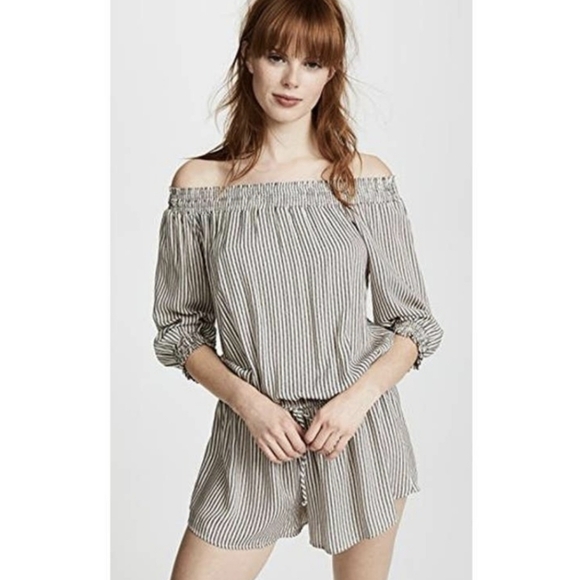 Eberjey Sea Stripe Off The Shoulder Romper Black & White Striped Medium Large - Picture 3 of 15